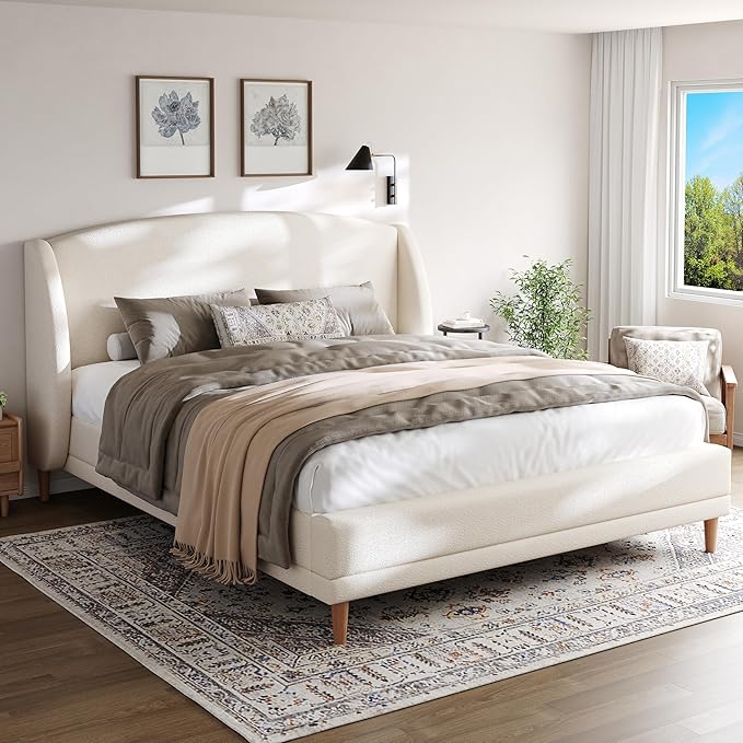 Christopher Knight Home Hazel King Size Bed Frame, Upholstered Platform Bed