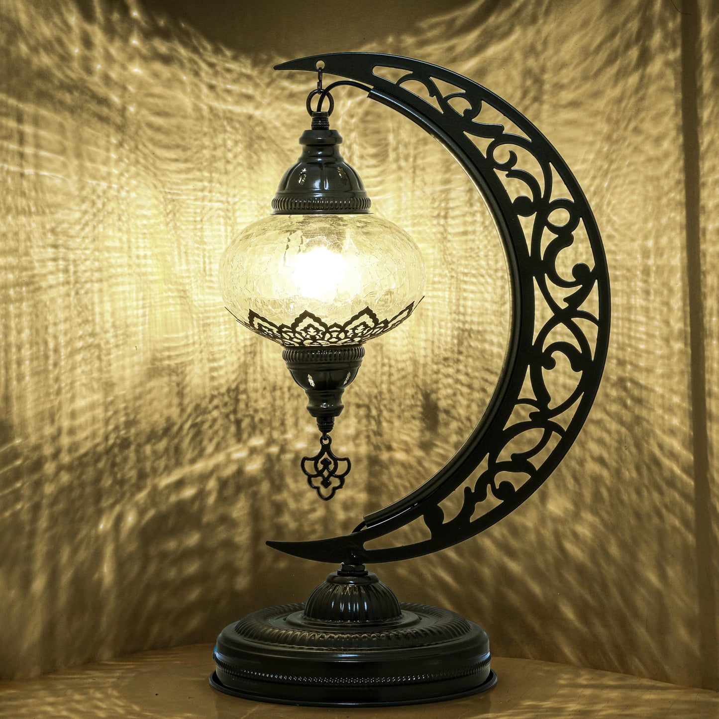 Mozaist Turkish Lamp, Unique Lamps, Moon Shaped Mosaic Table Lamp, Moroccan Handmade Antique Bohemian Vintage Lamp Shade, Tiffany Desk Bedside Stained Glass Lamp with US Plug and E12 Socket