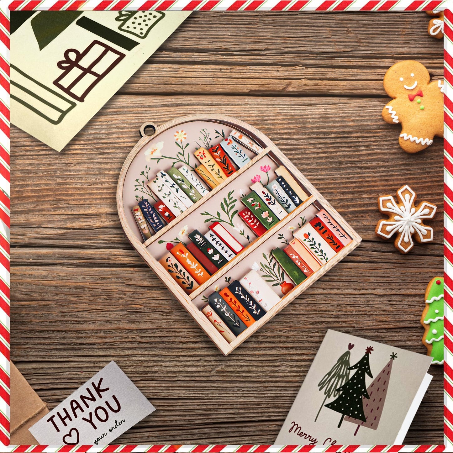 Bookshelf Ornament for Book Lovers 2026 – 2 Layer Wooden Book Ornament – Book Lover Gift for Women Readers – Bookshelf Christmas Tree Decor – Gifts for Book Lovers, Women, Librarian, Nerd, Bookish