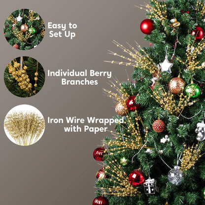 Joiedomi 24 Pcs Christmas Tree Berry Stem (Gold), Decorative Bead Sticks, Glittery Twigs, Picks, Branches for Christmas Tree, Small Vase, Holiday, Wedding, Party (17 Inches, Gold)