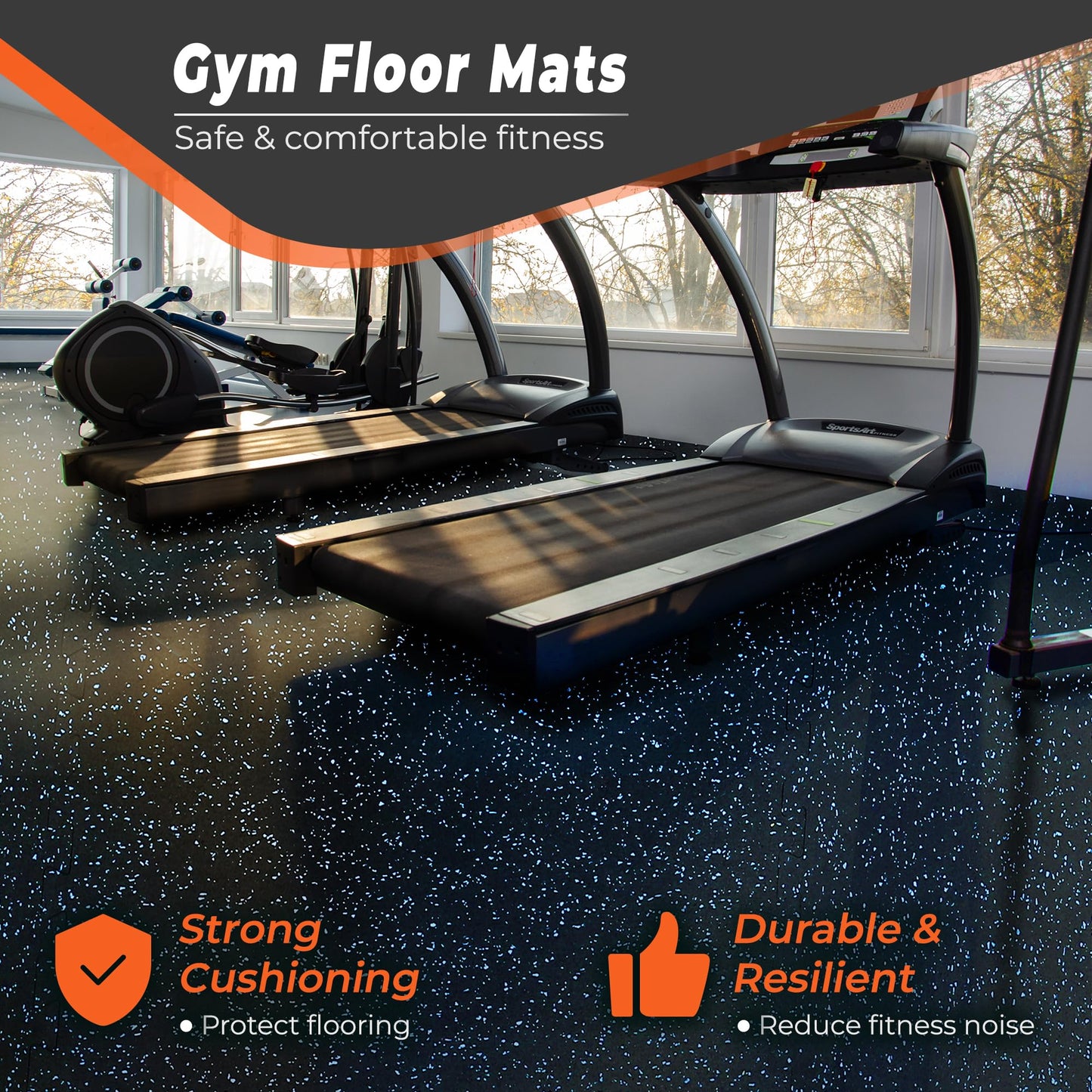 SUPERJARE 0.4'' Thick 12 Pcs 48 Sq Ft Rubber Top Exercise Equipment Mats, High Density EVA Foam Mats with Rubber Top, Interlocking Gym Flooring for Home Gym, Protective Workout Mat, Black/Blue