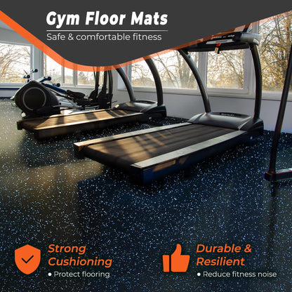 SUPERJARE 0.4'' Thick 12 Pcs 48 Sq Ft Rubber Top Exercise Equipment Mats, High Density EVA Foam Mats with Rubber Top, Interlocking Gym Flooring for Home Gym, Protective Workout Mat, Black/Blue