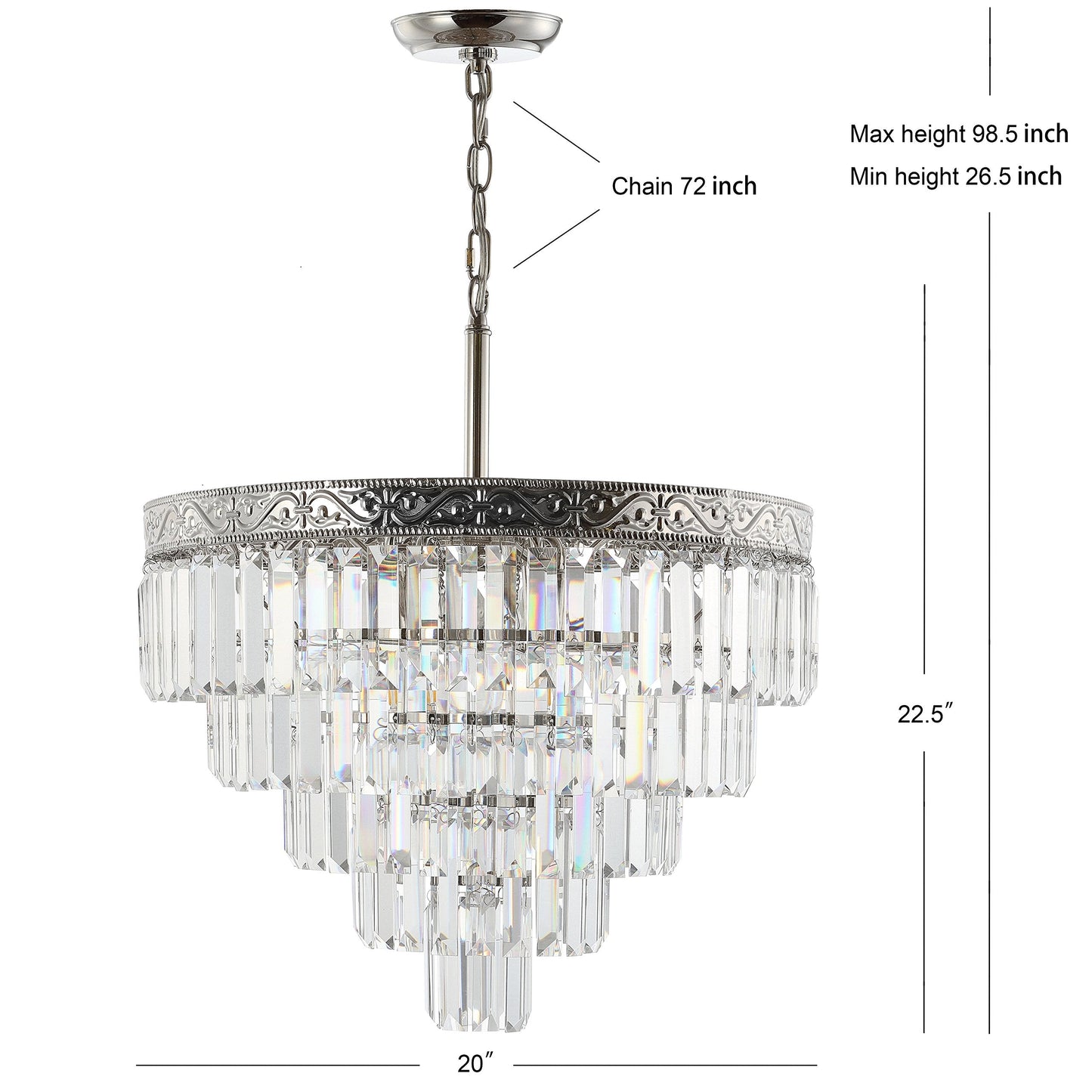 JONATHAN Y 20" Polished Nickel/Clear 4-Light LED Chandelier, Modern Tiered Pendant Light Fixture for Dining Room, Bedroom, Entryway with Clear Faceted Crystal Shade (JYL9007A)