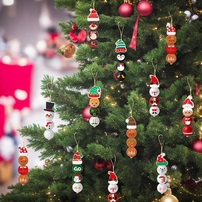 HoniedPepperino Christmas Wooden Bead with Twine - 240Pcs DIY Santa Claus Snowman Gingerbread Man Elf Bead Garland Crafts, Xmas Farmhouse Rustic Round Decor Ornaments for Christmas Winter Party Home