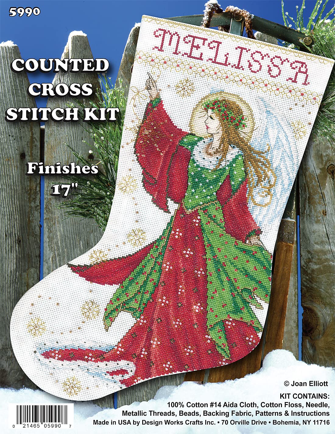 Tobin DW5990 14 Count Angel of Joy Stocking Counted Cross Stitch Kit, 17-Inch Long,Multiple