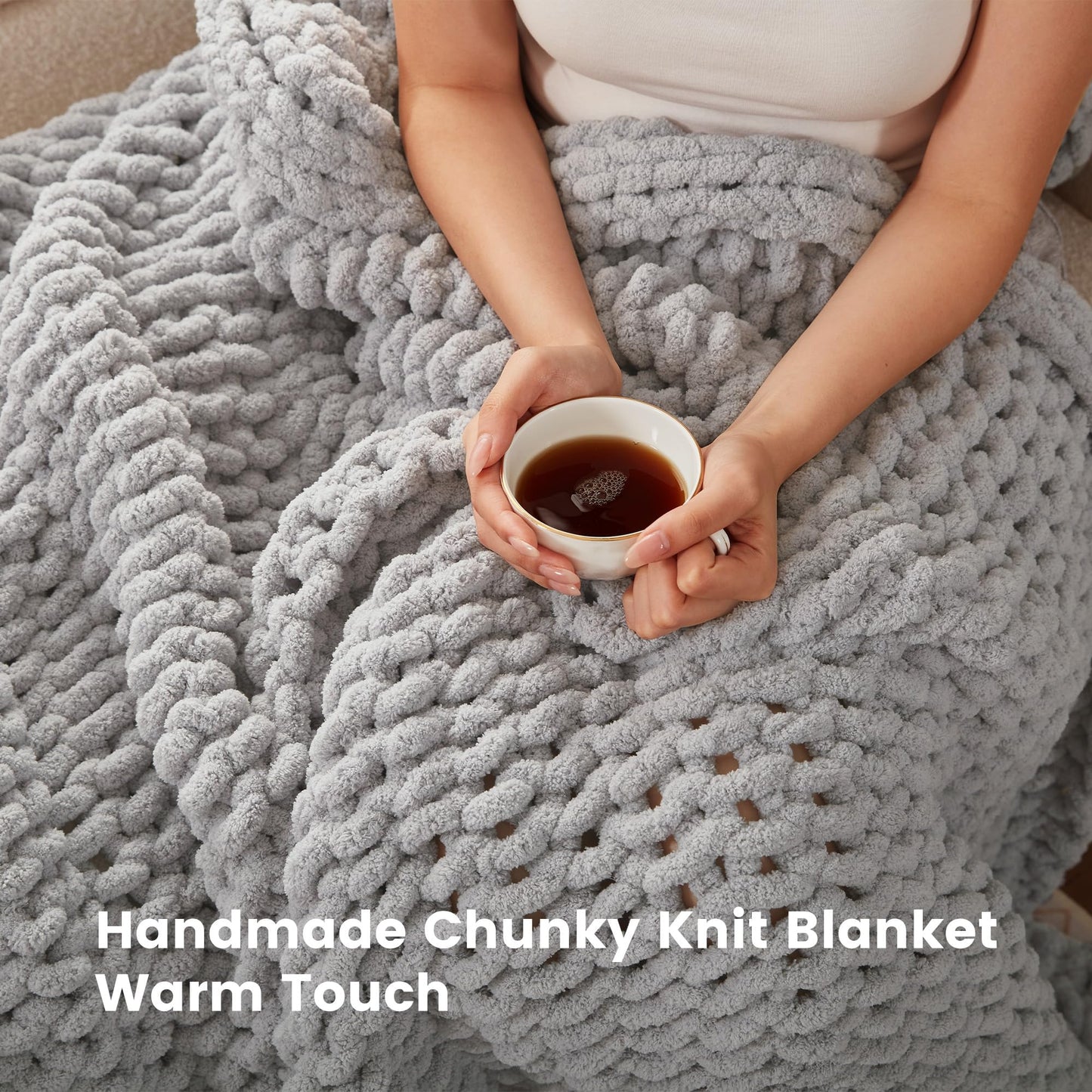 SLEEP ZONE Chunky Knit Throw Blanket for Couch, Throw Blankets for Bed - Hand Made Cozy Soft Large Rope Knot Heavy Blankets Home Decor (Grey, 40x50in)