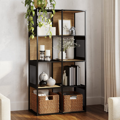 Lavish Home Cube Storage Organizer - Industrial-Style Wood and Metal Shelving Unit - Freestanding Bookshelf for The Home or Office (Oak and Black)