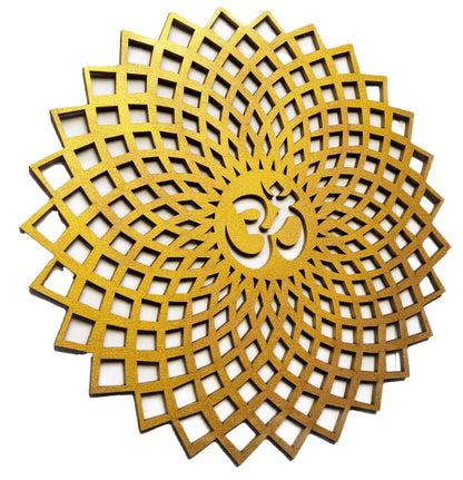 My Dream Carts Golden Om Round Decorative Wall Art Mdf Wooden Om Chakra For Temple, Living Room, Bedroom, Office, Hotel, Home Decor Items, Gift Item, Mandala Wall Hanging For House Decoration 20x20cm