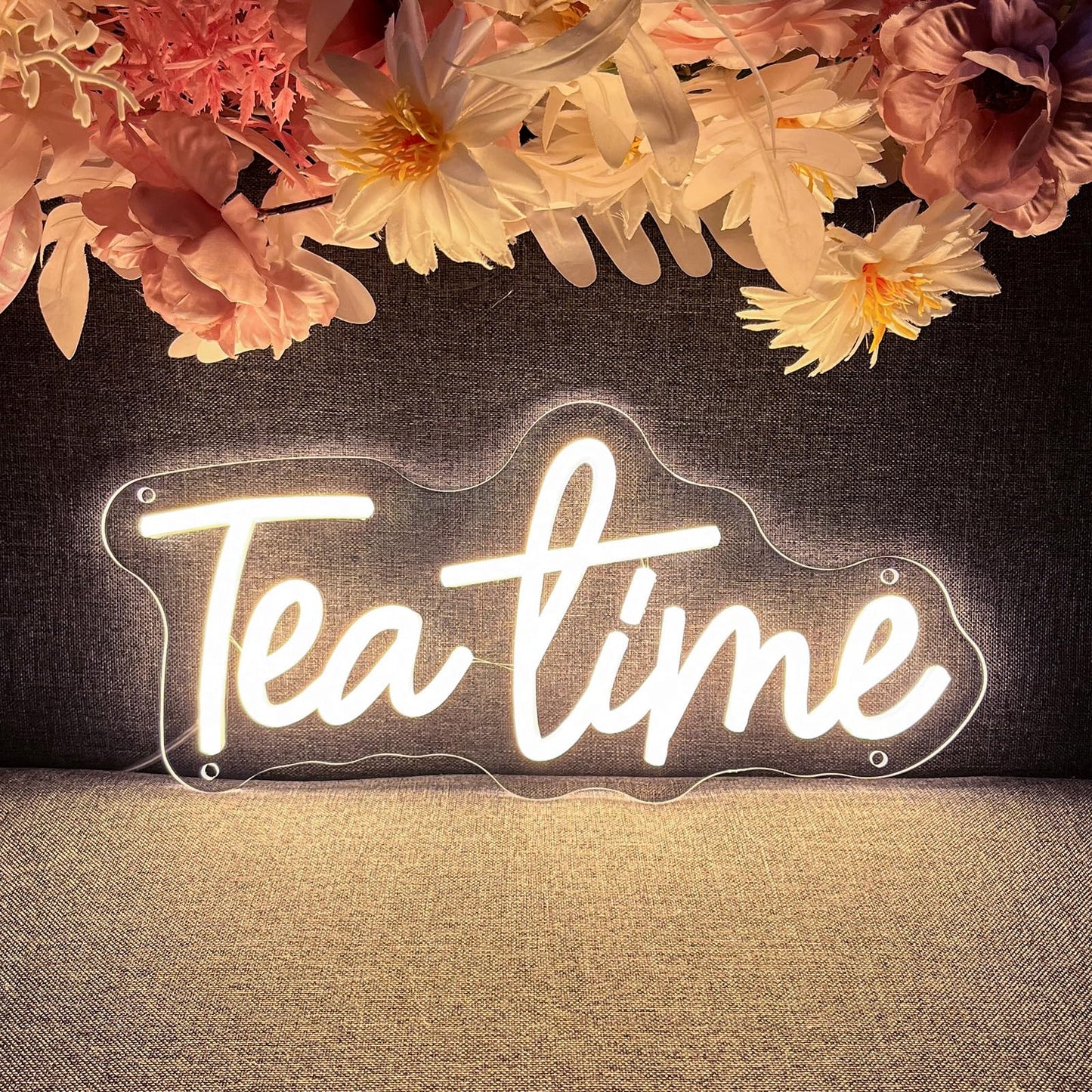 Tea Time Neon Sign for Wall Decor Customized Led Neon Light Sign Personalized Birthday Marry Wedding Christmas Gift Sign Party Bedroom Bar Home Room (Warm White,35×15.9 CM)