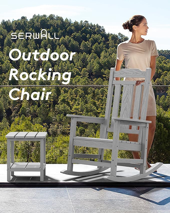 SERWALL Oversized Rocking Chair Set of 4 Outdoor, HDPE Outdoor Rocking Chair Set of 4, Space Gray
