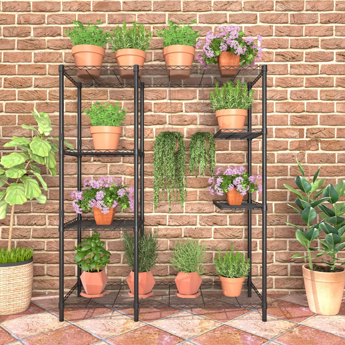 Xiofio 8-Tier Plant Stand for Indoor Outdoor, Large Plant Shelf Rack, Plant Stand Indoor Multiple,Adjustable Flower Stand for Bedroom, Living Room, Balcony, Garden, Black