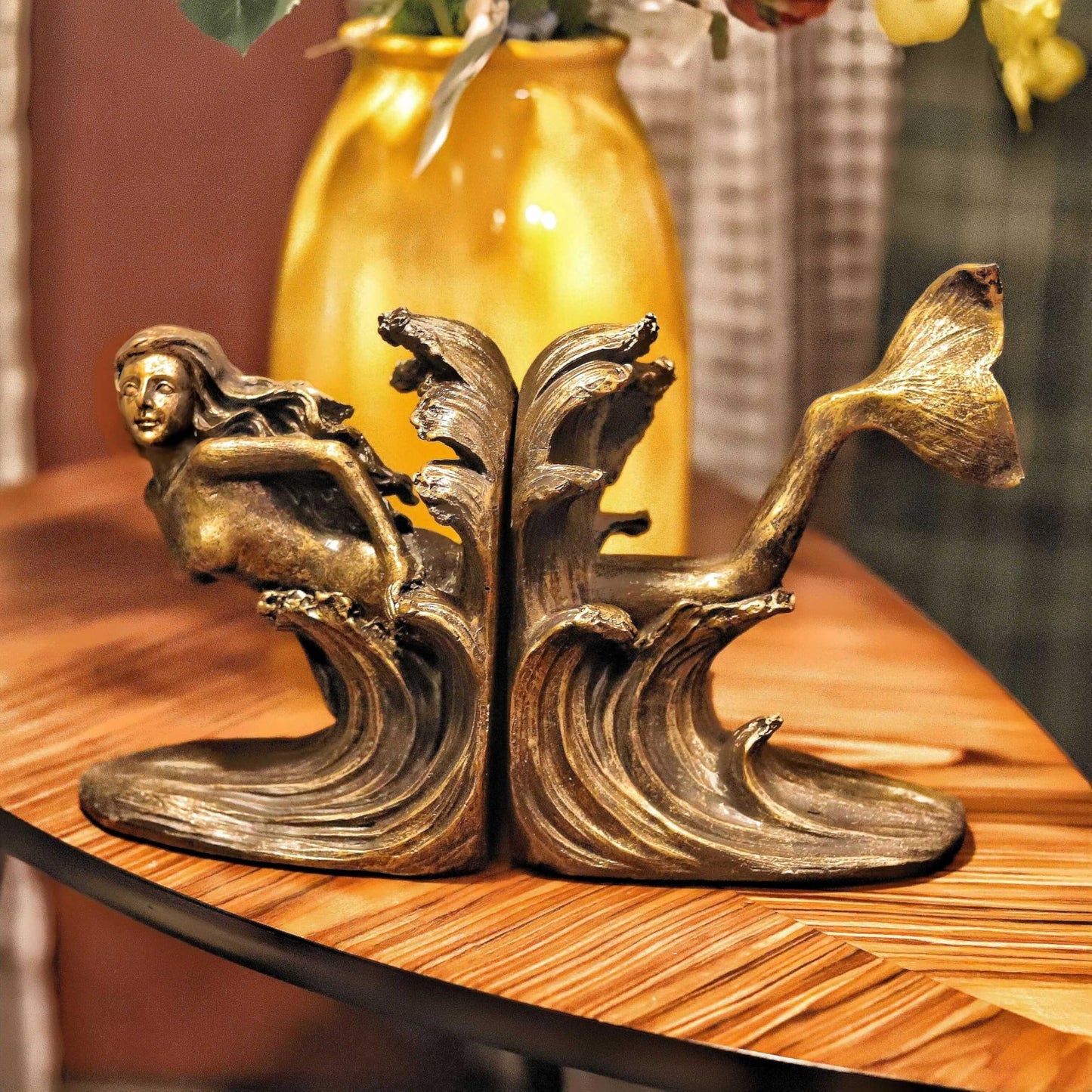 ARSTRIA Mermaid Bookends Set Goddess of The Sea Antique Vintage Retro Ocean Collection Mythology Nautical Coastal Sailor Book Ends