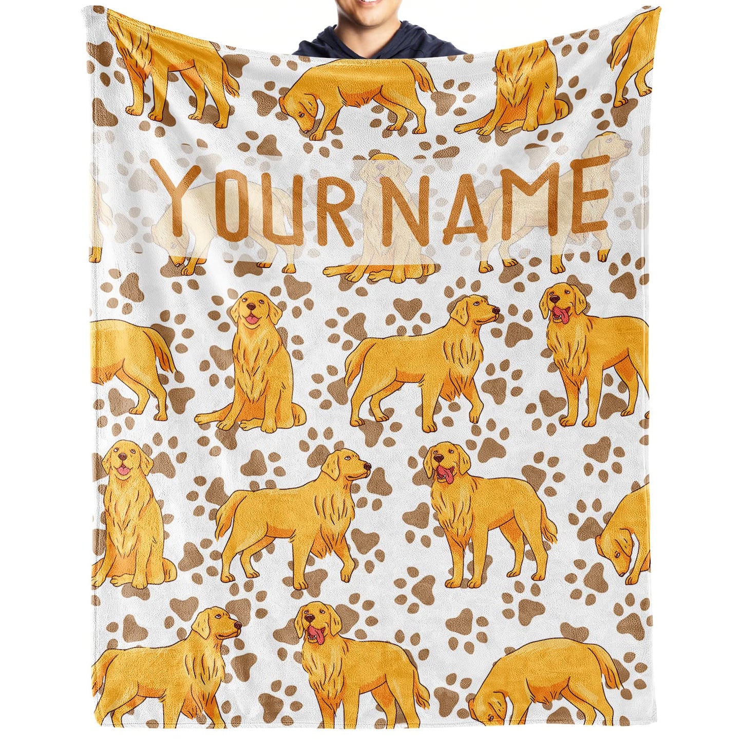 AIOMXZZ Personalized Golden Retriever Blanket Gifts with Text Name, 60"x80" Dog Pattern Flannel Fleece Throw Blanket Soft, Lightweight, Comfortable, Warm Golden Retriever Blanket for Adults Kids