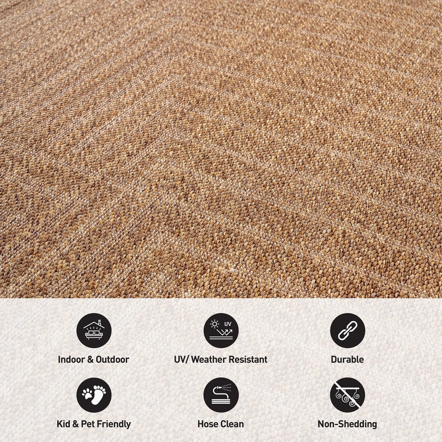 Rugshop Geometric Lines Indoor Outdoor Flat Woven Area Rug,Natural Jute-Style,Easy-Care Patio Rug for Backyard Porch Deck Balcony, 7'10" x 10' Sand/Natural