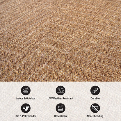 Rugshop Geometric Lines Indoor Outdoor Flat Woven Area Rug,Natural Jute-Style,Easy-Care Patio Rug for Backyard Porch Deck Balcony, 7'10" x 10' Sand/Natural
