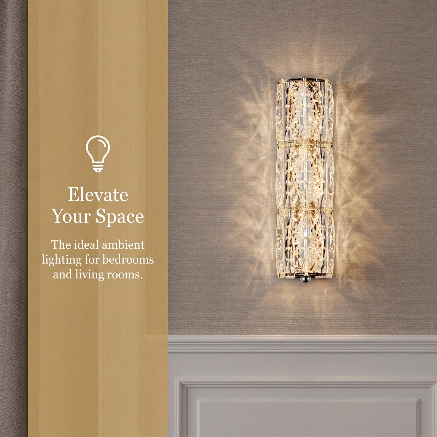 AOLALA Crystal Wall Sconces 3"x12.6" Modern LED Chrome Wall Light