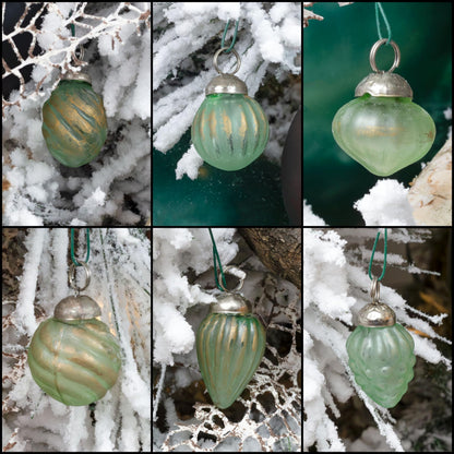 AuldHome Design Mercury Glass Finial Ornaments (Set of 12, Soda Glass, Small) Distressed Metal Antique Style Christmas Tree Decorations - 1.3 to 2-Inch Size