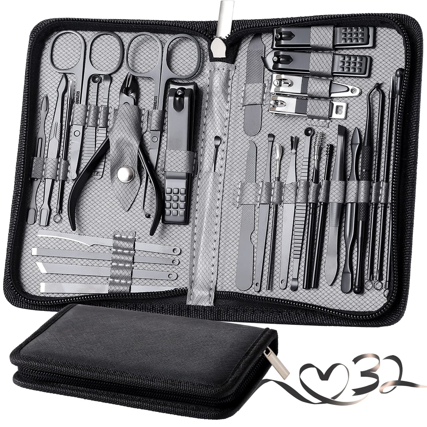Manicure Set Pedicure Kit Womens Nail Clippers Set 32 in 1 Professional Grooming Care Tools Nail Kit Including Facial, Fingernails and Toenails Care with Travel Case Women (Rose Pink_32 in 1)