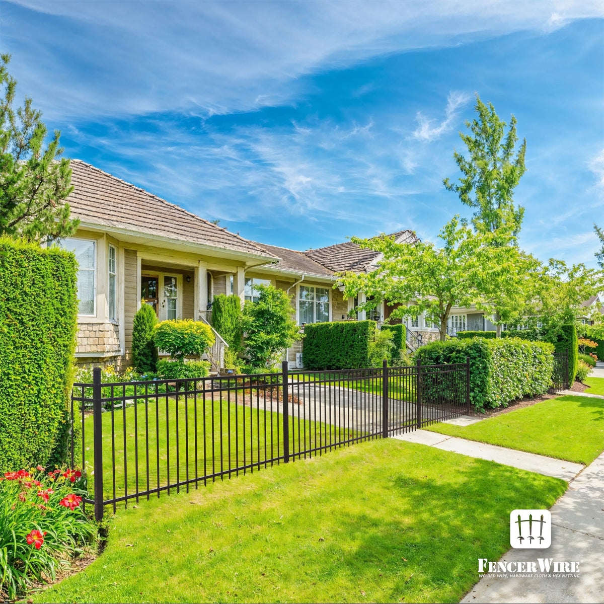 Fencer Wire 52FT Heavy Duty Flat Top Fence Barrier Kit, Anti-Rust Metal Steel Fence with 6FT Height X 6FT Width Panels, with Pinnacle Gate, Posts, Connectors, Outdoor Fencing for Yard