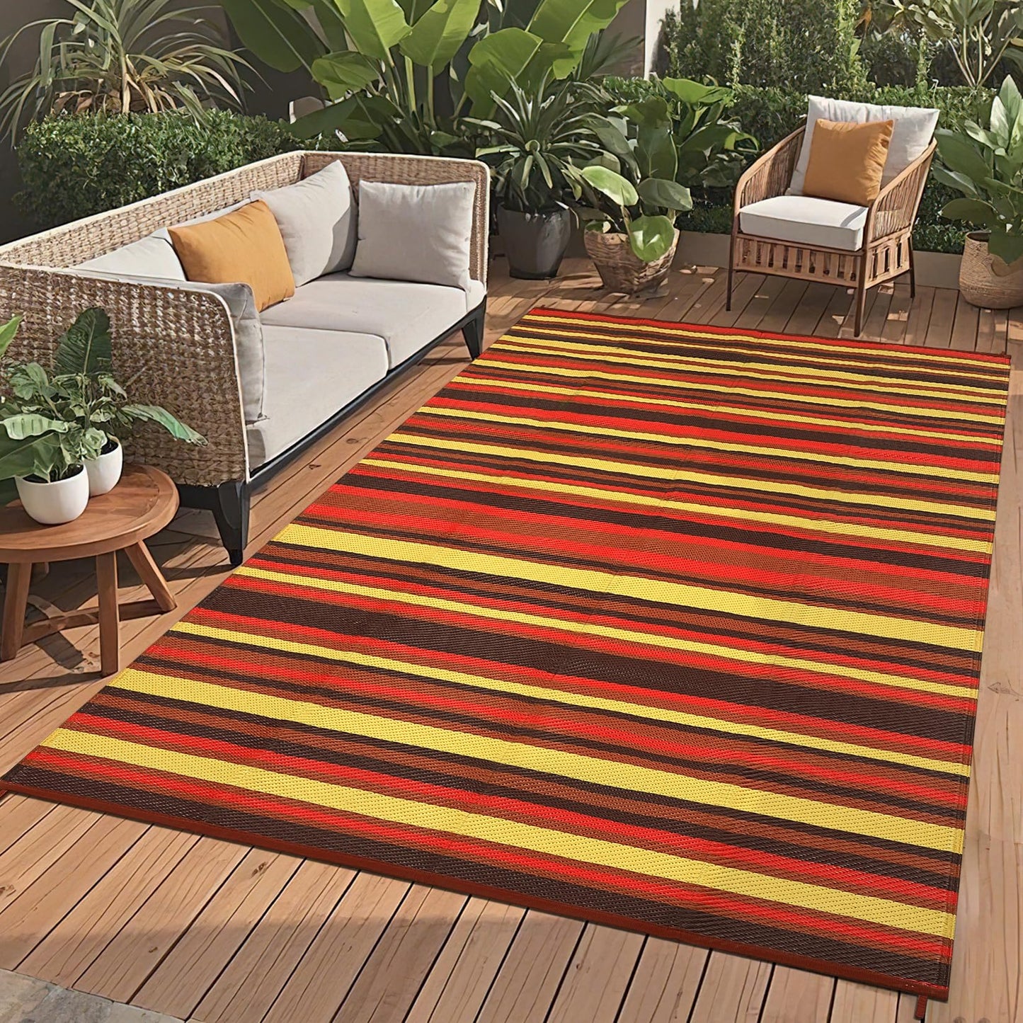 Garvee Outdoor Rug 9x18 Waterproof Outside Carpet for Patio, Reversible Modern Colorful Stripe RV Rug, Durable UV Resistant Deck Mat for Poolside Garden Backyard Balcony