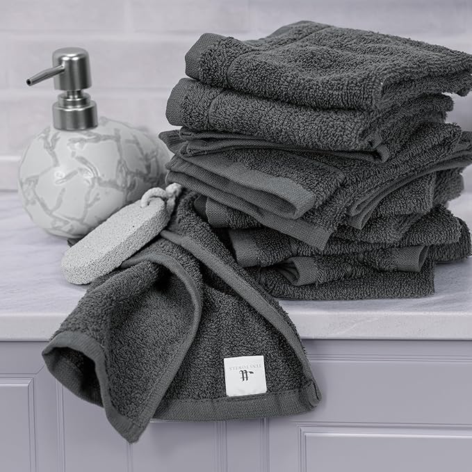 Tens Towels Pack of 60 Washcloths, 12 x 12 Inches, Lighter Weight, Quick to Dry