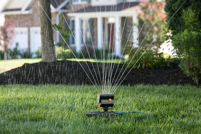 Melnor 65131AMZ MiniMax Turbo Oscillator Sprinkler, 4000 sq. ft., 4-Way Adjustable, Quick Connect Bundle, Black, Yellow
