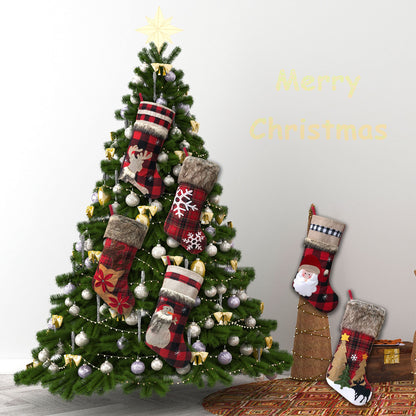 BRvieluck Christmas Stockings Set of 6 Buffalo Red Plaid with Soft Faux Fur for Family Fireplace Hanging Large 20 Inches Xmas Stockings Decorations Holiday Season Decor 6 Pack