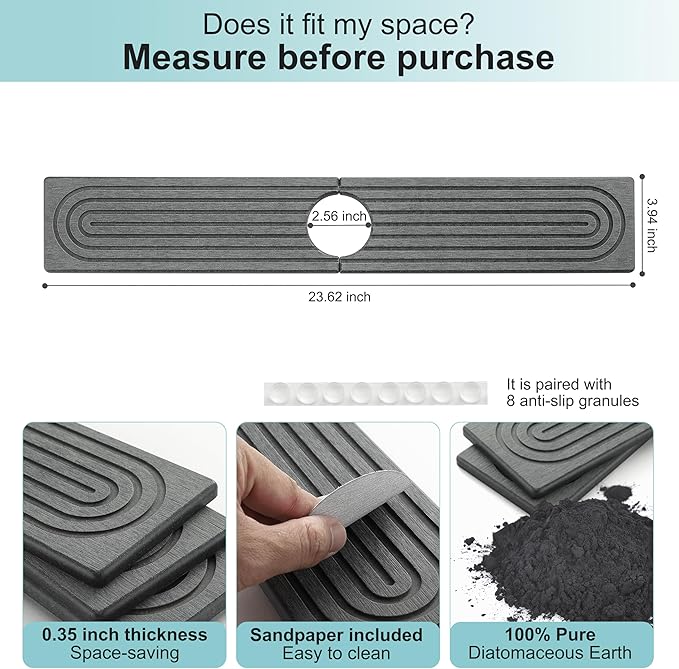 Faucet Mat for Kitchen Sink, Diatomite Fast Drying Stone Sink Tray, Super