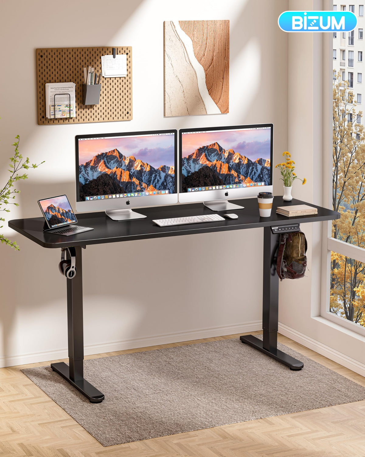 BIZUM Electric Standing Desk 63 x 24 Inch Computer Desk-Gaming Desk Black Home Office Desks Height Adjustable Memory Stand Up Computer Workstation