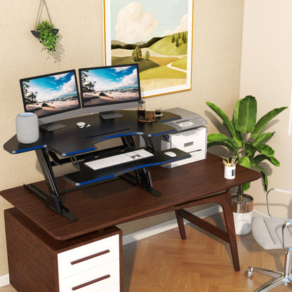Lubvlook 47 inch Corner Standing Desk Converter, Height Adjustable Sit Stand Desk Riser, Black, GSD06T
