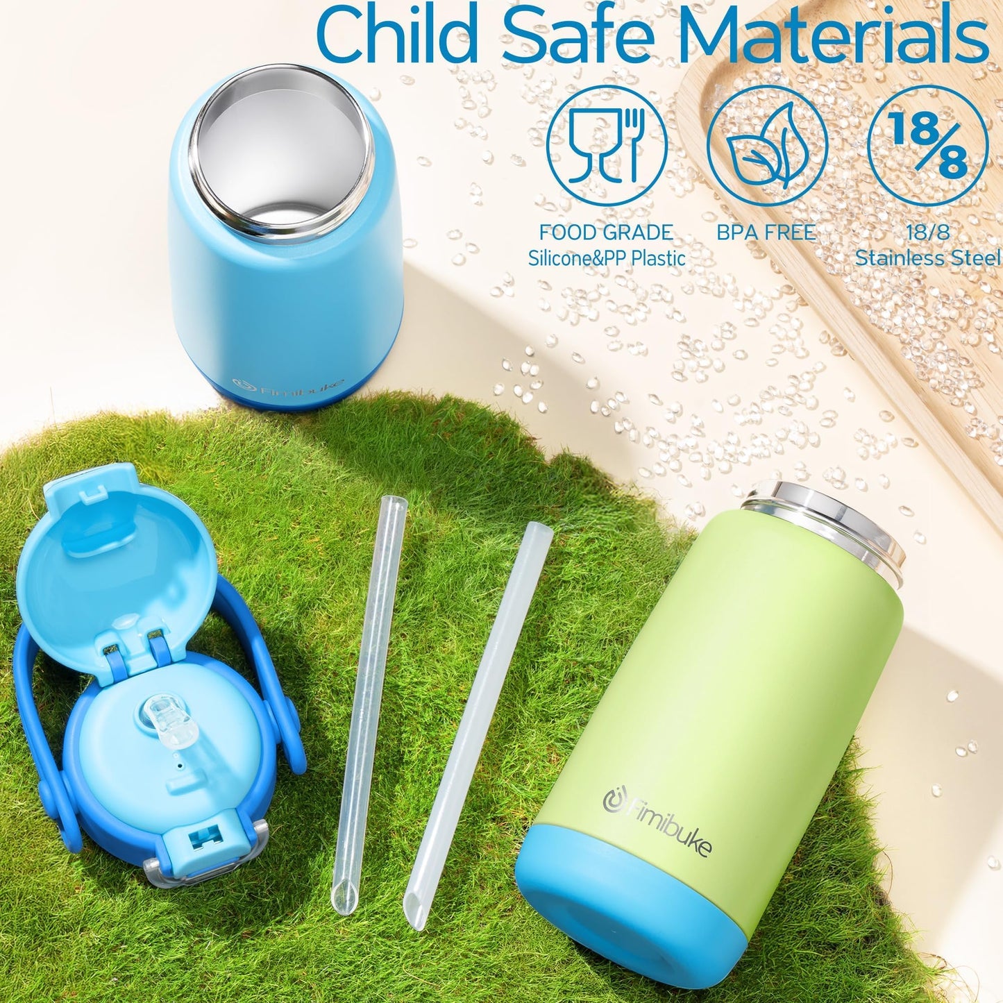 Fimibuke Kids Insulated Water Bottle with Straw Lid & Handle - 14oz BPA FREE 18/8 Stainless Steel Metal Tumbler Leak Proof Double Wall Vacuum Kids Cup Toddler Water Bottle for School Boys Girls
