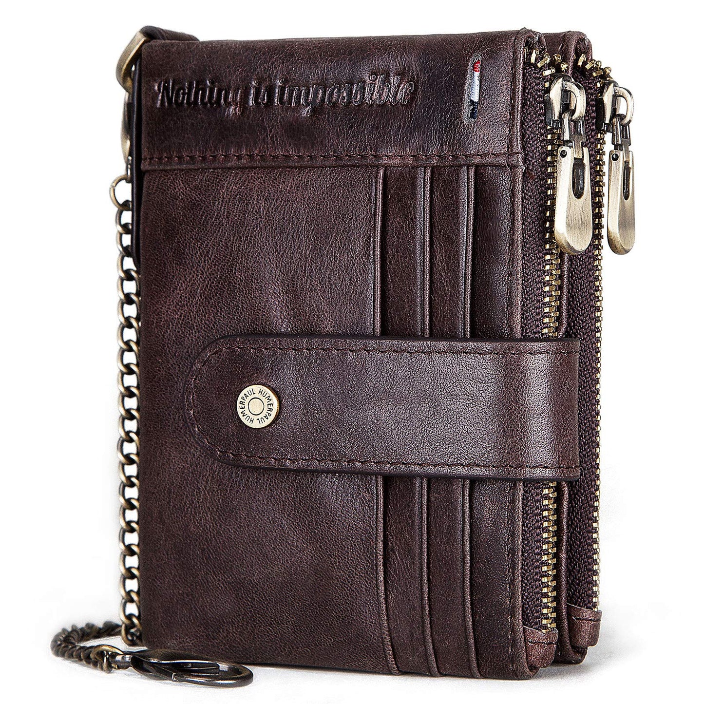 Humerpaul Men's Genuine Leather Wallet with RFID Blocking, Bifold Design, Credit Card Holder, Zipper Coin Pocket, Coffee