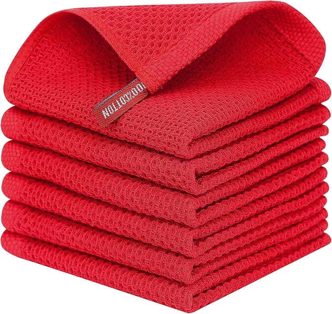 Kitinjoy 100% Cotton Kitchen Dish Cloths, 6 Pack Waffle Weave Ultra Soft