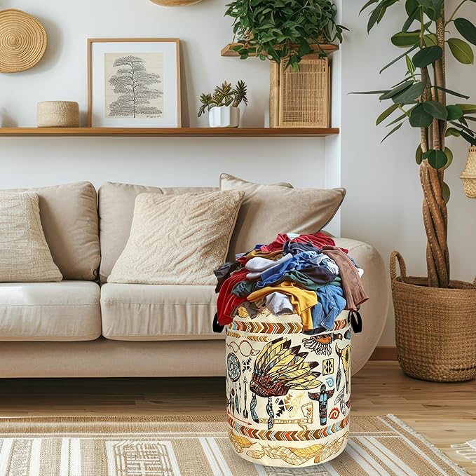 Feather Printed Laundry Basket Oxford Cloth Foldable Boho Laundry Hamper