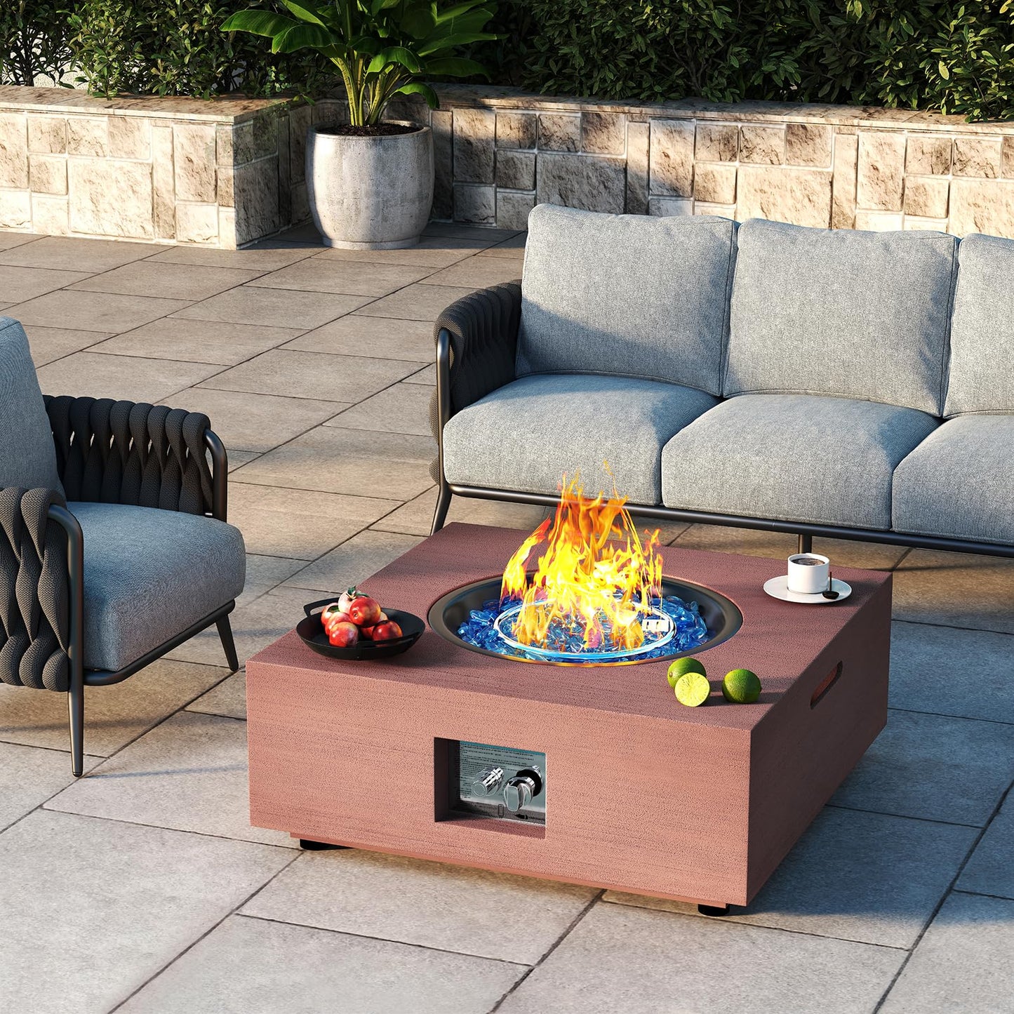 Jocoevol 28 Inch Fire Pit Table Propane Fire Pit 40,000btu Gas Fire Pits for Outdoor Outside Patio with Burner Lid, Glass Rocks