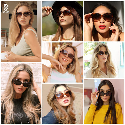 SOJOS Vintage Square Sunglasses for Women Polarized UV Protection Havana Frame SJ2111 with Transparent Brown Frame With Gradient Brown Lens