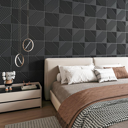 Art3d 33-Pack 3D Wall Panels for Interior Wall Decor, Textured Accent Wall Paneling for Living Room, Bedroom, TV Wall Background, 12"x12" Black