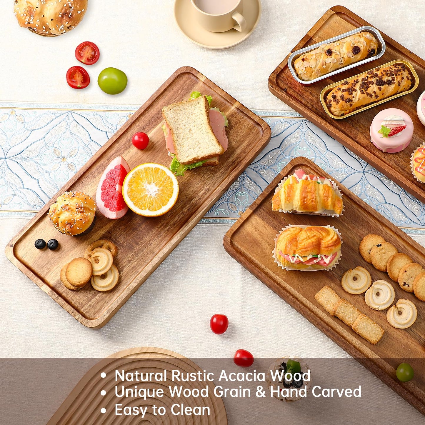 Tiered Serving Tray 17 Inch Acacia Wooden Cupcake Stand & Platters 3 Tiered Tray Foldable Dessert Table Display Set Decor for Party Charcuterie Boards for Birthday, Wedding, Christmas, Valentine's Day