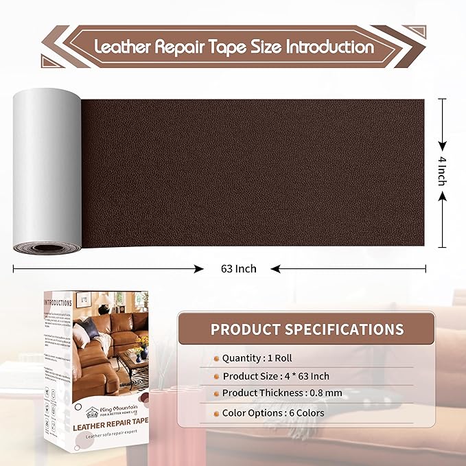 KING MOUNTAIN Leather Repair Patch, 4 x 63 Inches self Adhesive Leather Repair