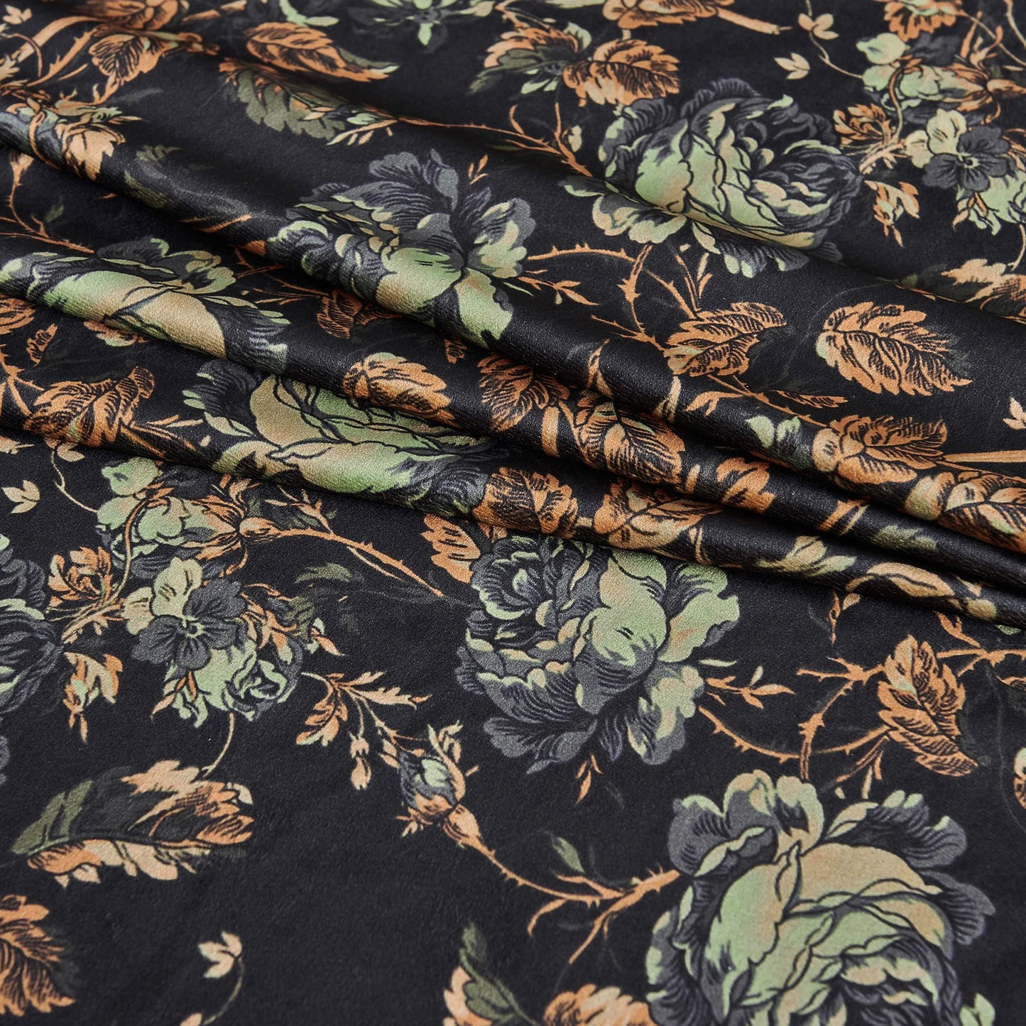 StangH Black Velvet Curtains 84 inches Long - Printed Floral Design Home Decoration Luxury Thermal Insulated Blackout Window Treatment Set for Living Room, 52x84-inch, 2 Panels