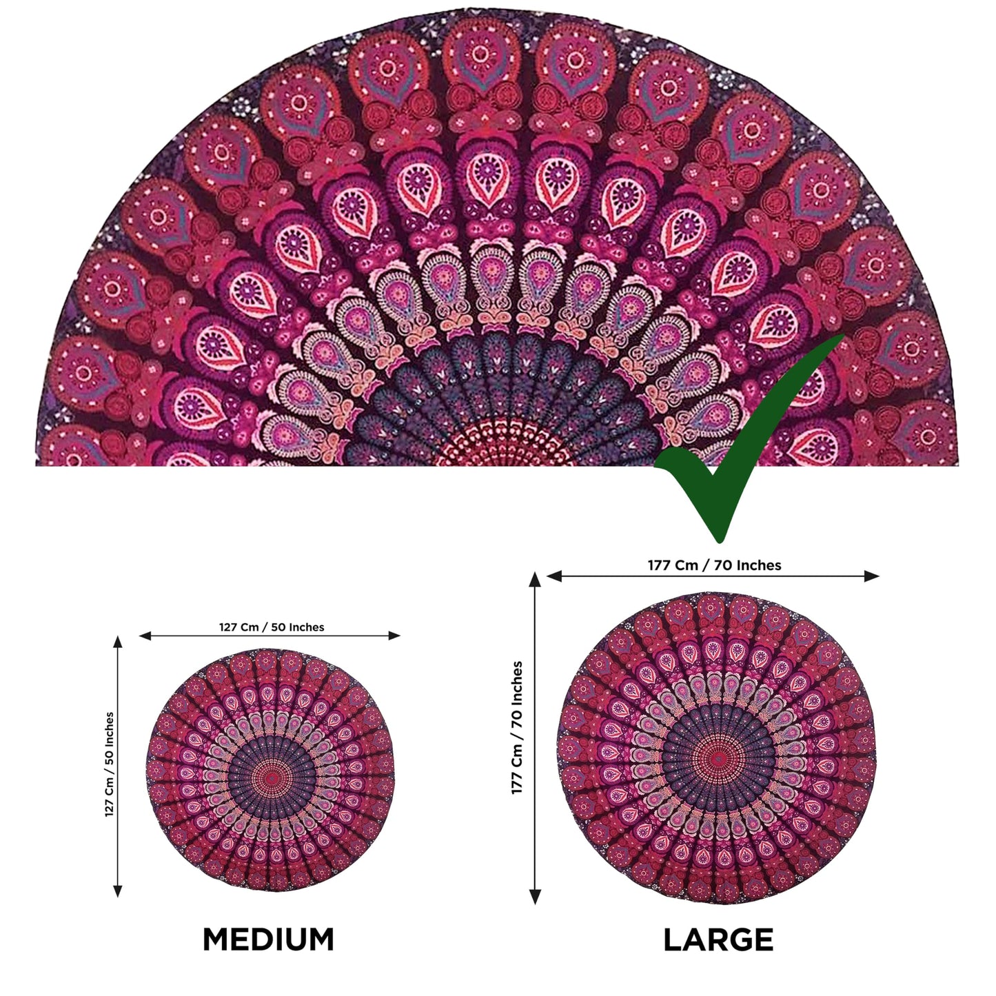 raajsee Purple Round Beach Tapestry Hippie/Boho Beach Blanket Mandala/Indian Cotton Throw - Round Tablecloth/Home Decor/Indie Rug Yoga Mat Meditation Picnic Rugs 178 CM / 70 INCHE Circle