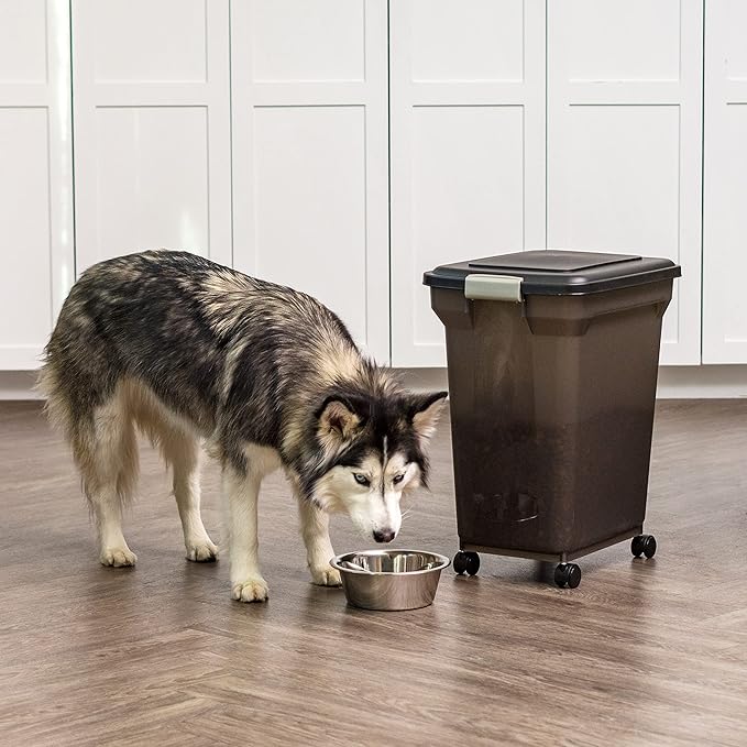IRIS USA Airtight Dog Food Storage Container, WeatherPro, Removable Wheels