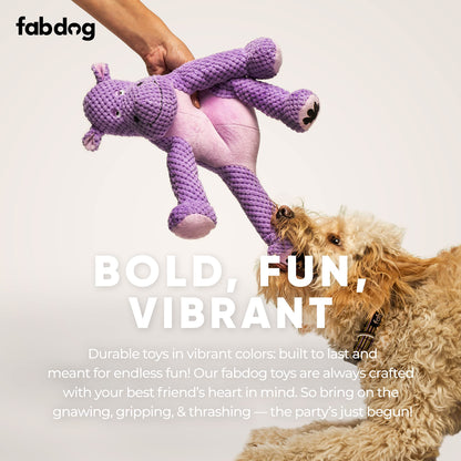 fabdog Floppies Plush Dog Toy - Cute & Durable Squeaky Large Dog Toys - Best Squeak Toy for Puppies and All Breeds | Ideal Pet Gift | Large Hippo