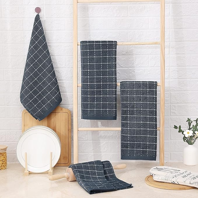 Homaxy 100% Cotton Terry Kitchen Towels, Checkered Designed, Soft and Super