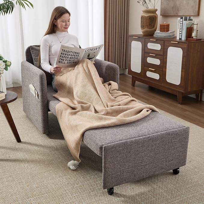 Iroomy 5-Level Adjustable Convertible Sleeper Chair, 3-in-1 Pull Out Sofa Bed