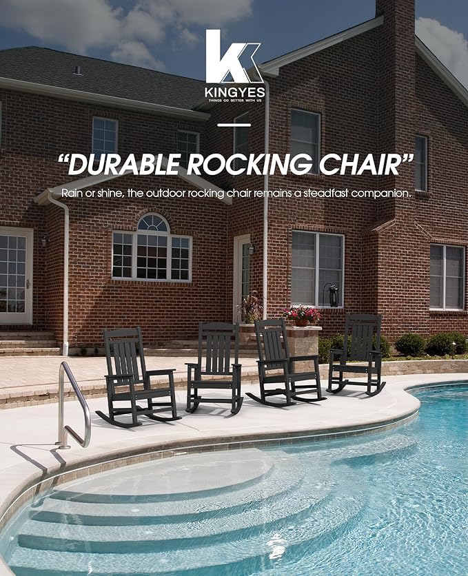 KINGYES Outdoor Rocking Chair Set of 2, High Density Polyethylene Patio Rocking Chairs with 330lbs Support for Adults, Black