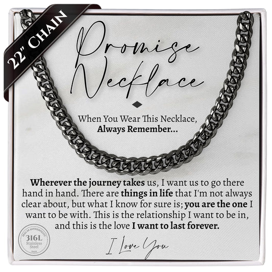 Love You This Much Promise 5mm Cuban Chain Necklace for Him, 22" Length + Luxury Box, Sentimental Anniversary for Him, Boyfriend Birthday, Couple Gifts for Husband or Boyfriend (Titan Black Finish)