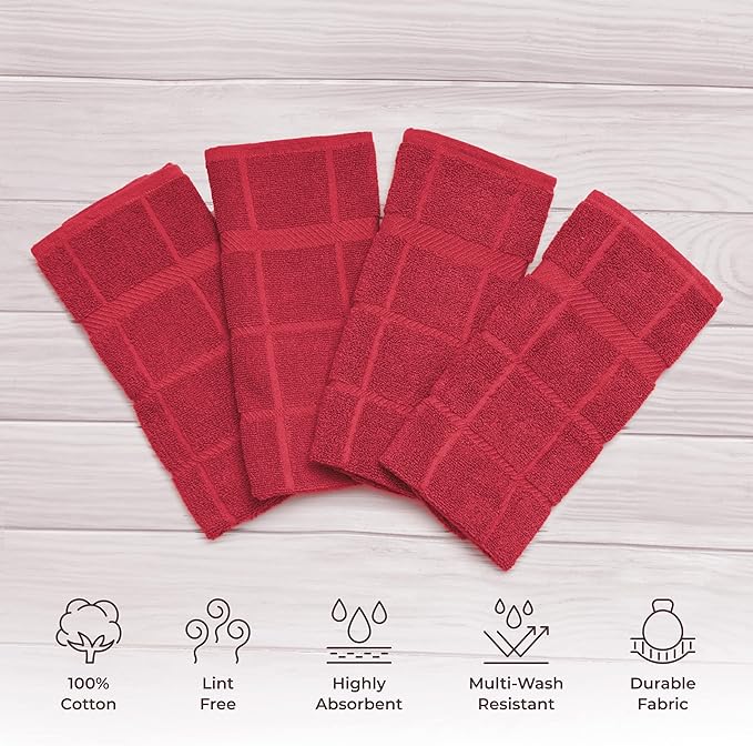 100% Cotton Terry Dish Towels, 4 Pack Plain, 16 x26 Inches, Super Soft and