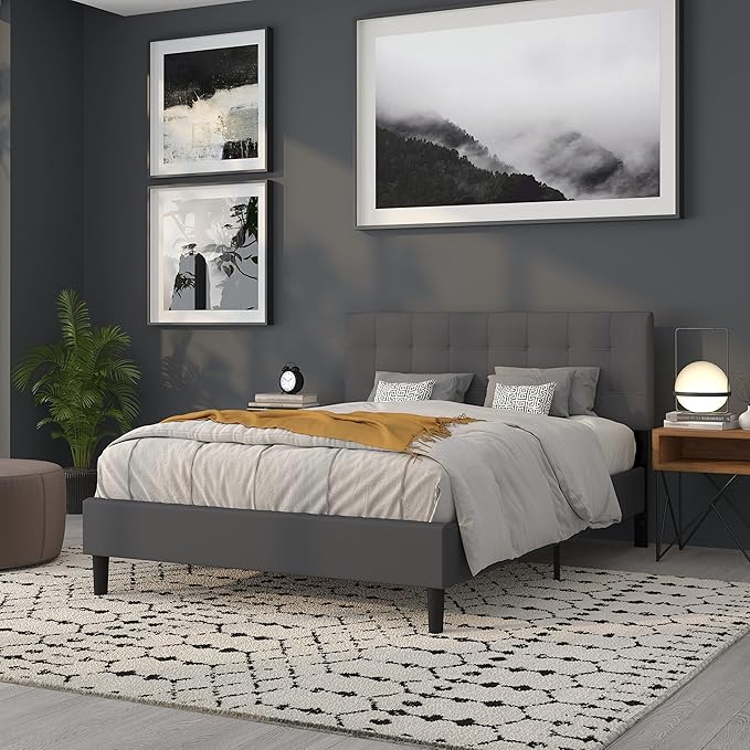 Flash Furniture Bedford Tufted Upholstered Queen Size Headboard in Dark Gray
