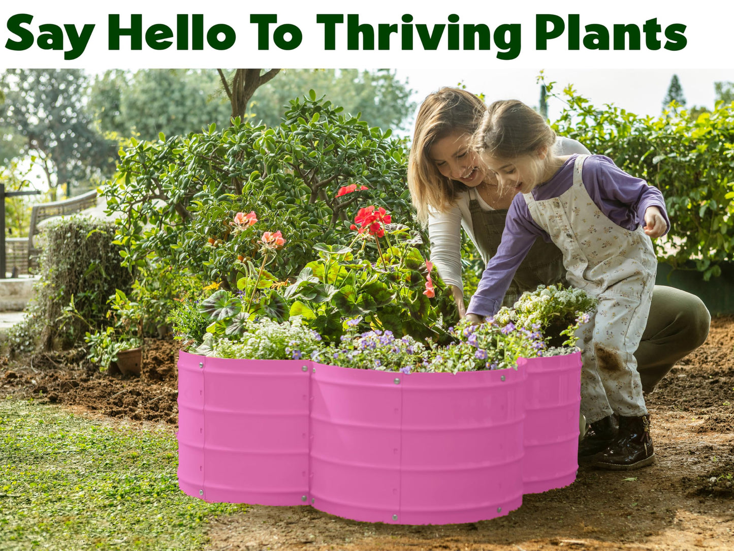 Plant & Plot Galvanized Raised Garden Beds Outdoor // 3×3×1 ft Planter Raised Beds for Gardening, Vegetables, Flowers // Large Metal Garden Box (Pink) // Patented Tool-Free Design